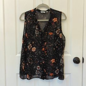 REITMANS BLACK FLORAL SHEER SLEEVELESS BLOUSE